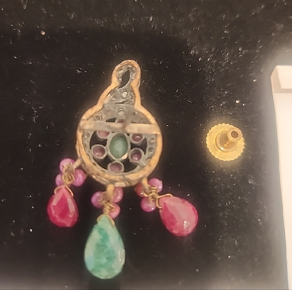 MaharajahVintage Green RED Pink Gemstone Drop Earrings Collectibles Pierce - Picture 3 of 4